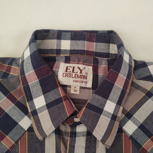 ELY CATTLEMAN WESTERN PEARL SNAP BUTTON MEN LONG SLEEVE DRESS SHIRT - 17 (34) - Picture 2 of 8